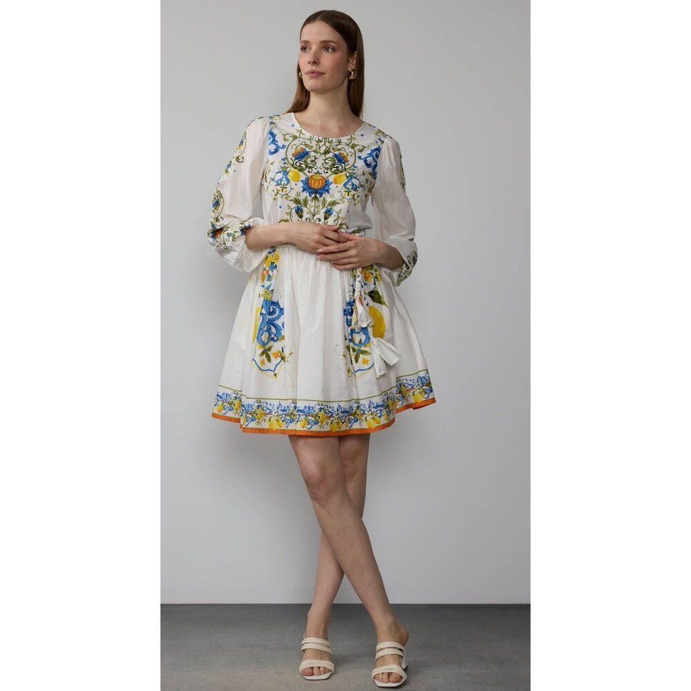 NY& Company Women’s Cotton Floral Long Sleeve Self-Belted Dress Size L